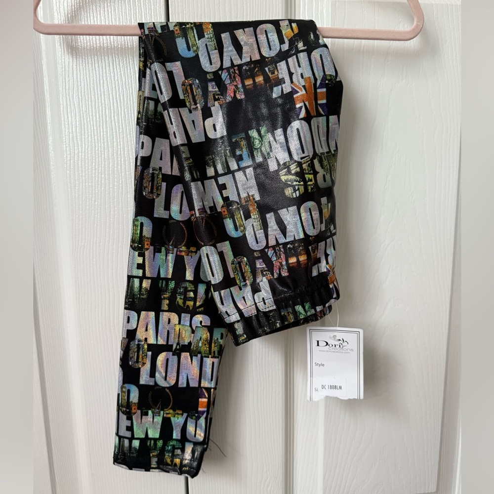 New w Tags Dori Creations Black Silver City Leggings Sz 7